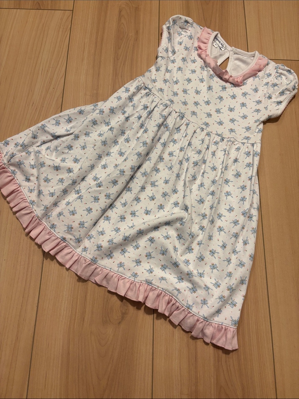 Pink-Trim White Floral Ruffle Kids Dress by magnolia baby 100% pima cotton